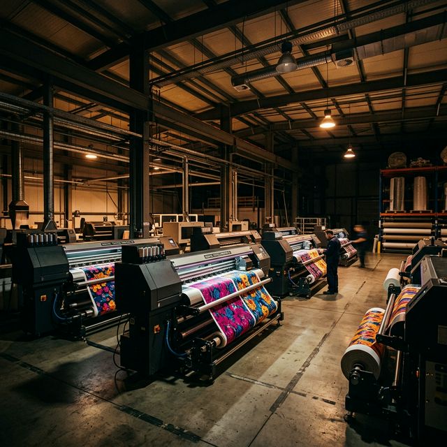Custom fabric printing facility with automated web-to-print workflow